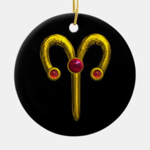 ARIES-STERNZEICHEN-GEBURTSTAGSJUWEL Roter Rubin Go Keramik Ornament