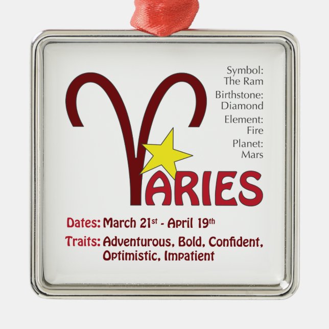 Aries Traits Square Ornament Aus Metall (Vorne)