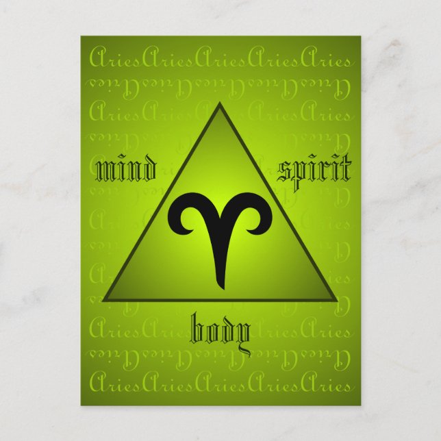 Aries Triangle Mind Body Spirit Holisitic Green Postkarte (Vorderseite)