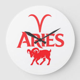 Aries-Typografie Minimalistischer Zodiak Rot Grafi Große Wanduhr