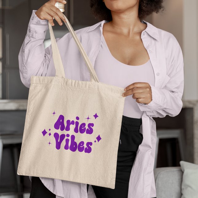 Aries Vibes Zodiac Astrologie Lila Stars Tote Beut Tragetasche (Von Creator hochgeladen)