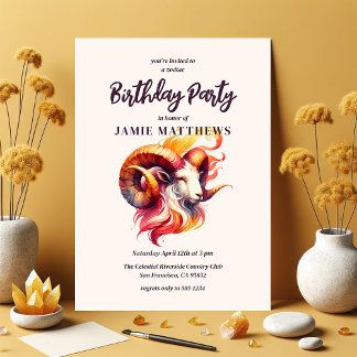 Aries Watercolor Ram Zodiac ThemenGeburtstagsparty Einladung