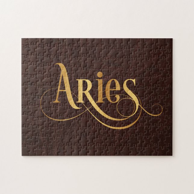 Aries Wirbles Script Gold auf Leder Puzzle (Horizontal)