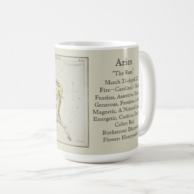 Aries Zodiac Antique Astronomisches Diagramm Kaffeetasse (VorderseiteRechts)