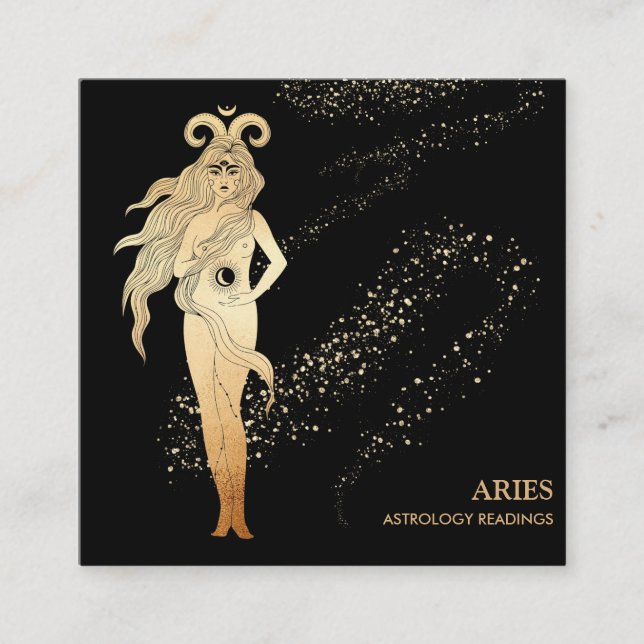 *~* ARIES Zodiac Astrologie Lesen Gold Schwarz Quadratische Visitenkarte (Vorderseite)