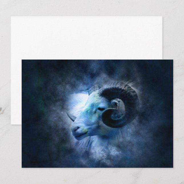 Aries Zodiac Astrologie Signieren Blauer Ram Einladung (Vorne/Hinten)