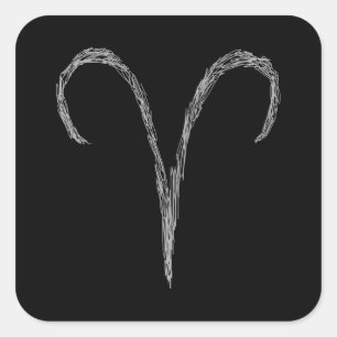 Aries. Zodiac Astrologie Zeichen. Schwarz. Quadratischer Aufkleber