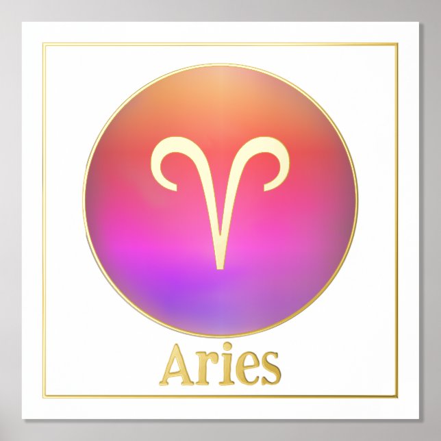 Aries Zodiac Aura Gold Foil Prints Foliendrucke (Vorderseite)