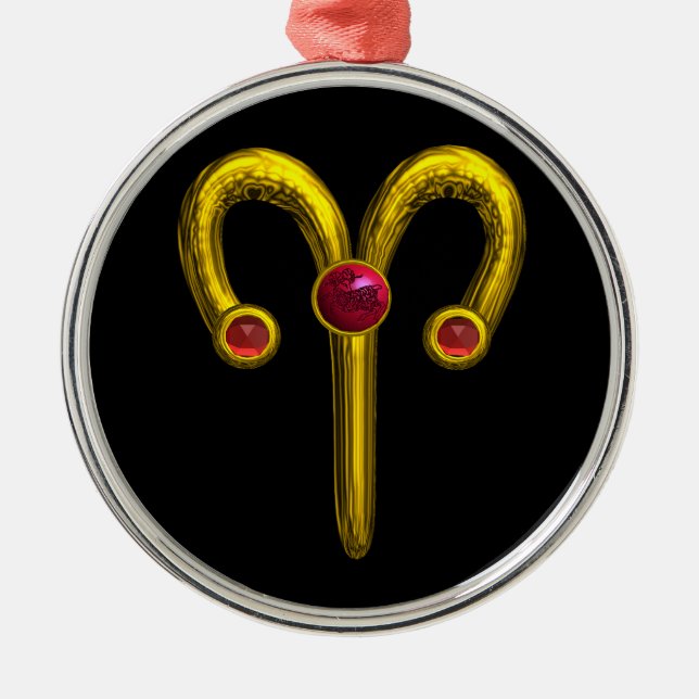 ARIES ZODIAC BIRTHDAY JEWEL Red Ruby Gold Silbernes Ornament (Vorne)