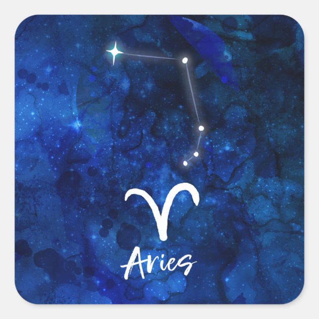 Aries Zodiac Constellation Blue Galaxy Celestial Quadratischer Aufkleber (Vorderseite)