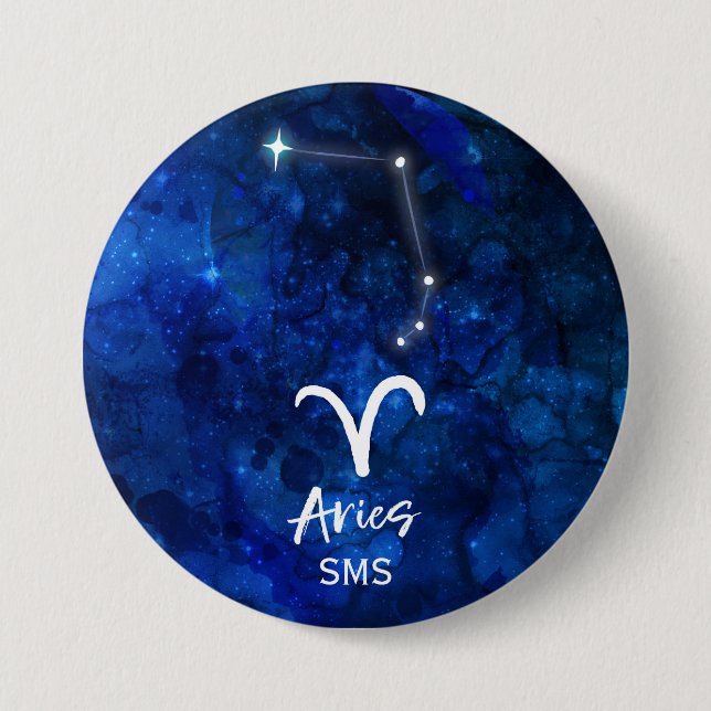 Aries Zodiac Constellation Blue Galaxy Monogram Button (Vorderseite)