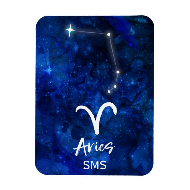 Aries Zodiac Constellation Blue Galaxy Monogram Magnet (Vertikal)
