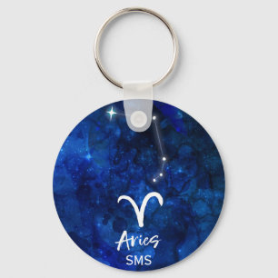 Aries Zodiac Constellation Blue Galaxy Monogram Schlüsselanhänger
