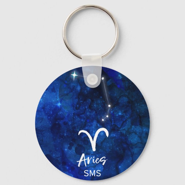Aries Zodiac Constellation Blue Galaxy Monogram Schlüsselanhänger (Vorderseite)