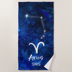 Aries Zodiac Constellation Blue Galaxy Monogram Strandtuch