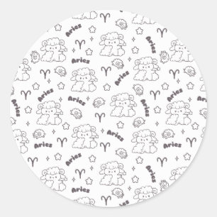 Aries Zodiac Elegance - Line Kunst, Dichtung und M Runder Aufkleber