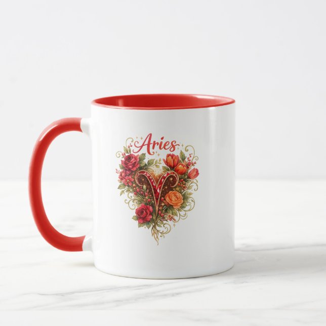 Aries Zodiac Floral Heart Mug – Feminine Astrology Tasse (Links)