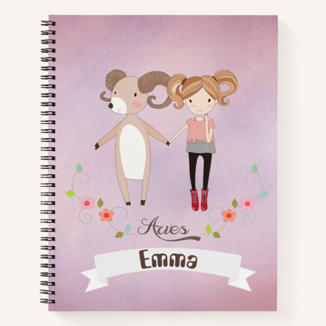 Aries Zodiac Girl mit einem Namen Spiral Notebook Notizbuch (Vorderseite)