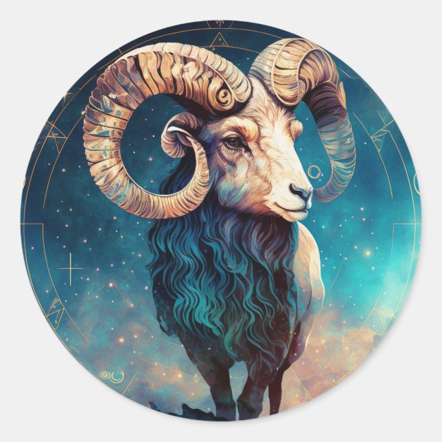 Aries Zodiac Graphic Runder Aufkleber (Vorderseite)