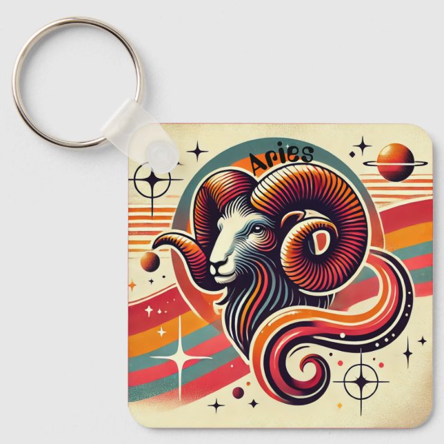 Aries Zodiac Metal Schlüsselanhänger Retro Design (Vorderseite)