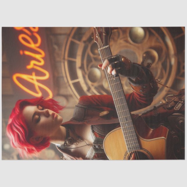 Aries Zodiac Musician Guitar Decoupage Seidenpapier (Vorderseite)