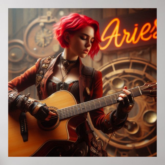 Aries Zodiac Musician Guitar Poster (Vorne)