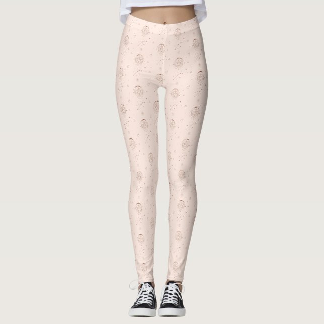 Aries Zodiac Pattern in Brown and Burgundy Leggings (Vorderseite)