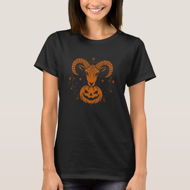 Aries Zodiac Ram mit Halloween Pumpkin Spooky T-Shirt (Vorderseite)