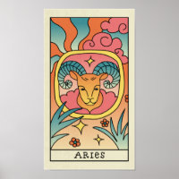 Aries Zodiac Sign Abstrakt Art Vintage Poster
