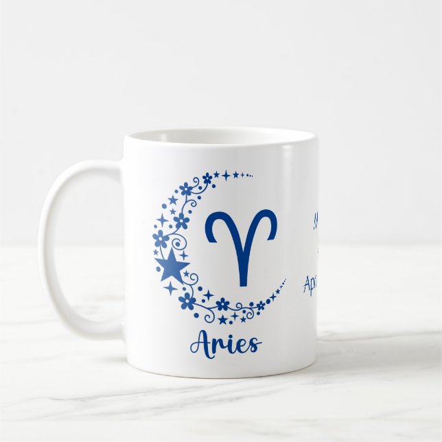 Aries Zodiac Sign Astrologie Geburtstag Blau Weiß Kaffeetasse (Links)