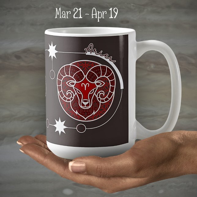 Aries Zodiac Sign Astrologie Mandala Red Gray Whit Kaffeetasse (Von Creator hochgeladen)