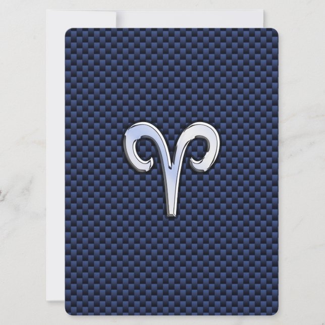 Aries Zodiac Sign auf Navy Blue Carbon Fibre Print (Vorderseite)