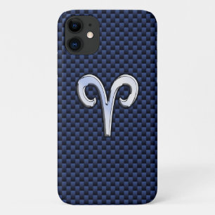 Aries Zodiac Sign auf Navy Blue Carbon Fibre Print iPhone 11 Hülle