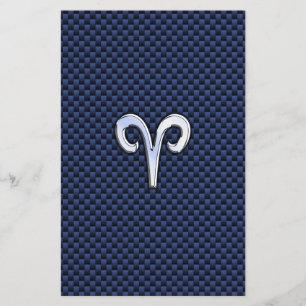 Aries Zodiac Sign auf Navy Blue Carbon Fibre Print Flyer