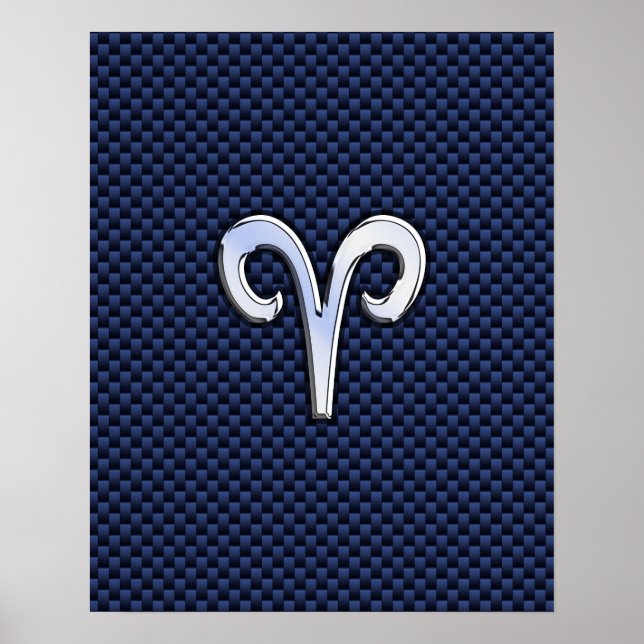 Aries Zodiac Sign auf Navy Blue Carbon Fibre Print Poster (Vorne)