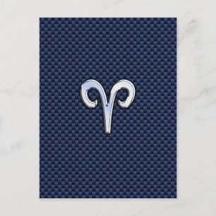 Aries Zodiac Sign auf Navy Blue Carbon Fibre Print Postkarte