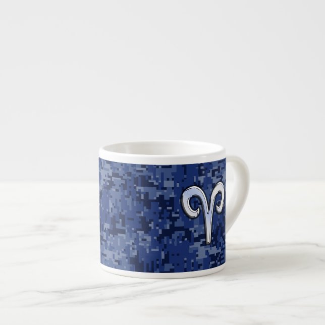 Aries Zodiac Sign auf Navy Blue Digital Camouflage Espressotasse (Vorderseite Rechts)