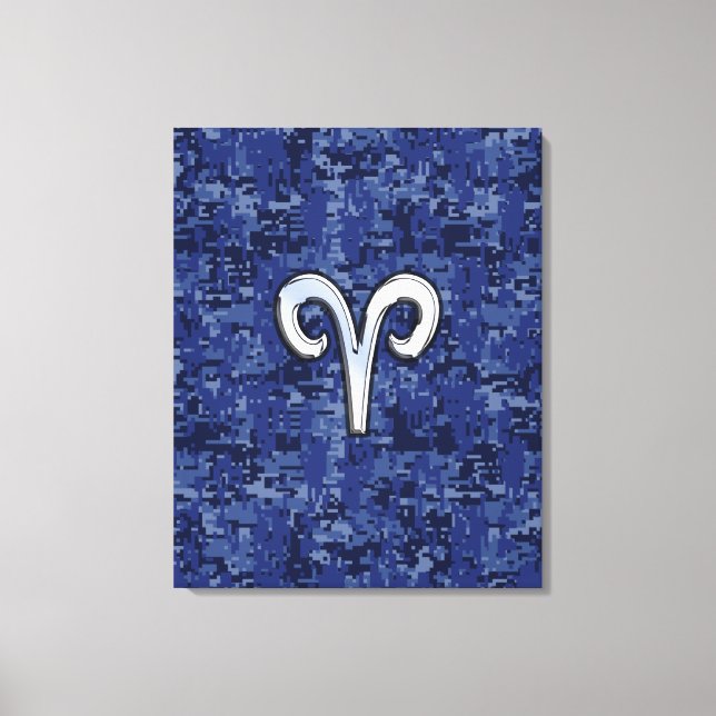 Aries Zodiac Sign auf Navy Blue Digital Camouflage Leinwanddruck (Vorderseite)