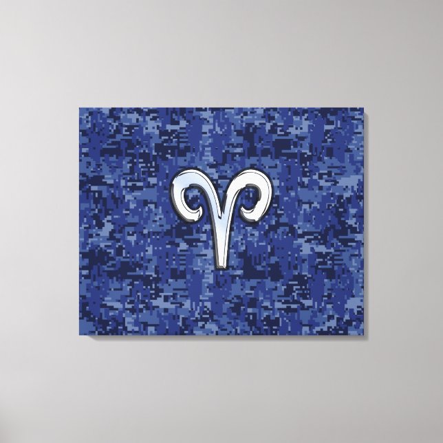 Aries Zodiac Sign auf Navy Blue Digital Camouflage Leinwanddruck (Vorderseite)