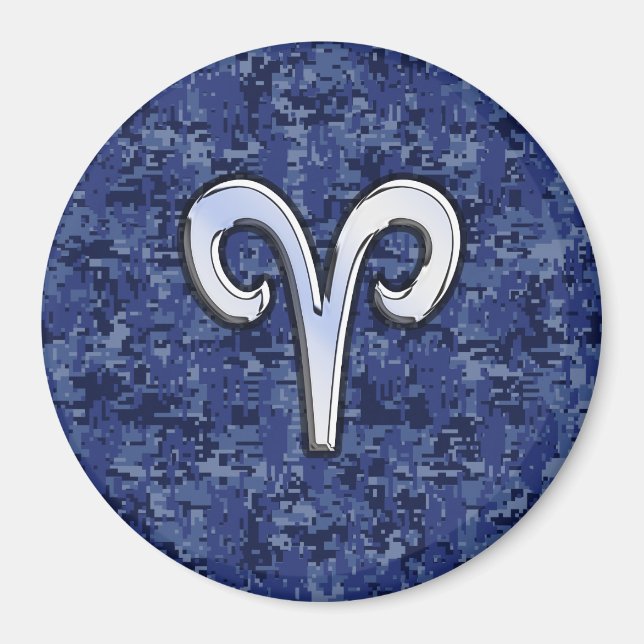 Aries Zodiac Sign auf Navy Blue Digital Camouflage Magnet (Vorne)