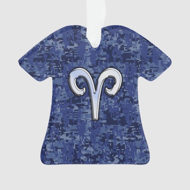 Aries Zodiac Sign auf Navy Blue Digital Camouflage Ornament (Vorderseite)