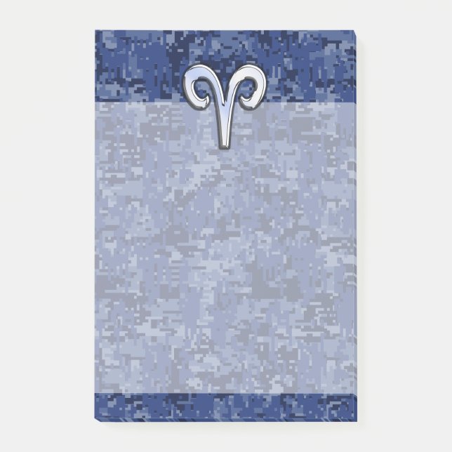 Aries Zodiac Sign auf Navy Blue Digital Camouflage Post-it Klebezettel (Vorderseite)