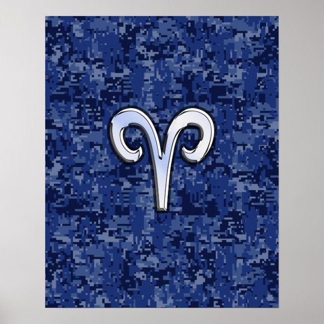 Aries Zodiac Sign auf Navy Blue Digital Camouflage Poster (Vorne)