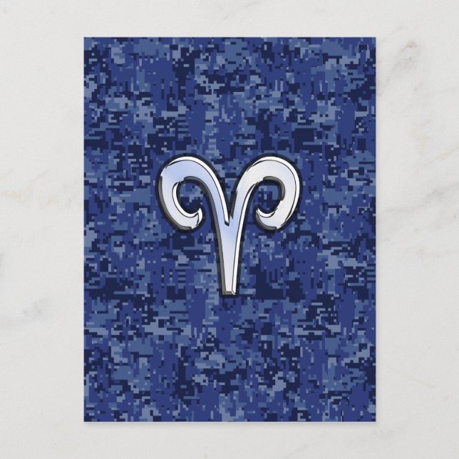 Aries Zodiac Sign auf Navy Blue Digital Camouflage Postkarte (Vorderseite)