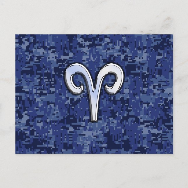 Aries Zodiac Sign auf Navy Blue Digital Camouflage Postkarte (Vorderseite)