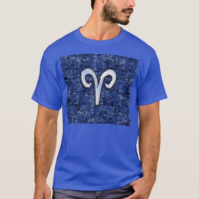 Aries Zodiac Sign auf Navy Blue Digital Camouflage T-Shirt (Vorderseite)