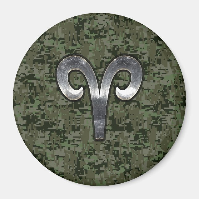 Aries Zodiac Sign auf Woodland Green Digital Camou Magnet (Vorne)