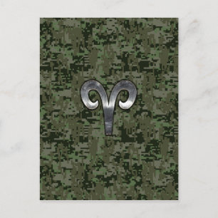 Aries Zodiac Sign auf Woodland Green Digital Camou Postkarte