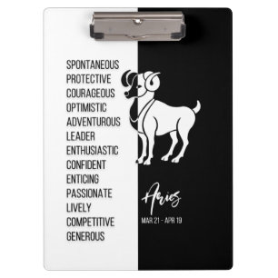 Aries Zodiac Sign Black & White Clipboard Klemmbrett