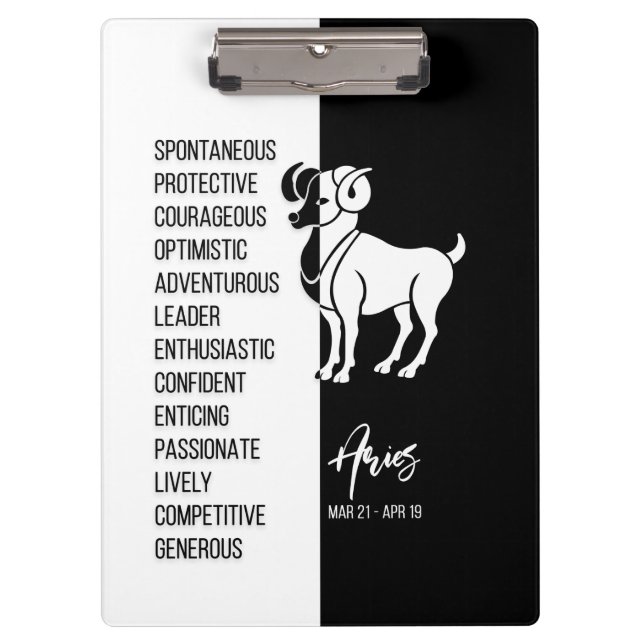 Aries Zodiac Sign Black & White Clipboard Klemmbrett (Vorderseite)